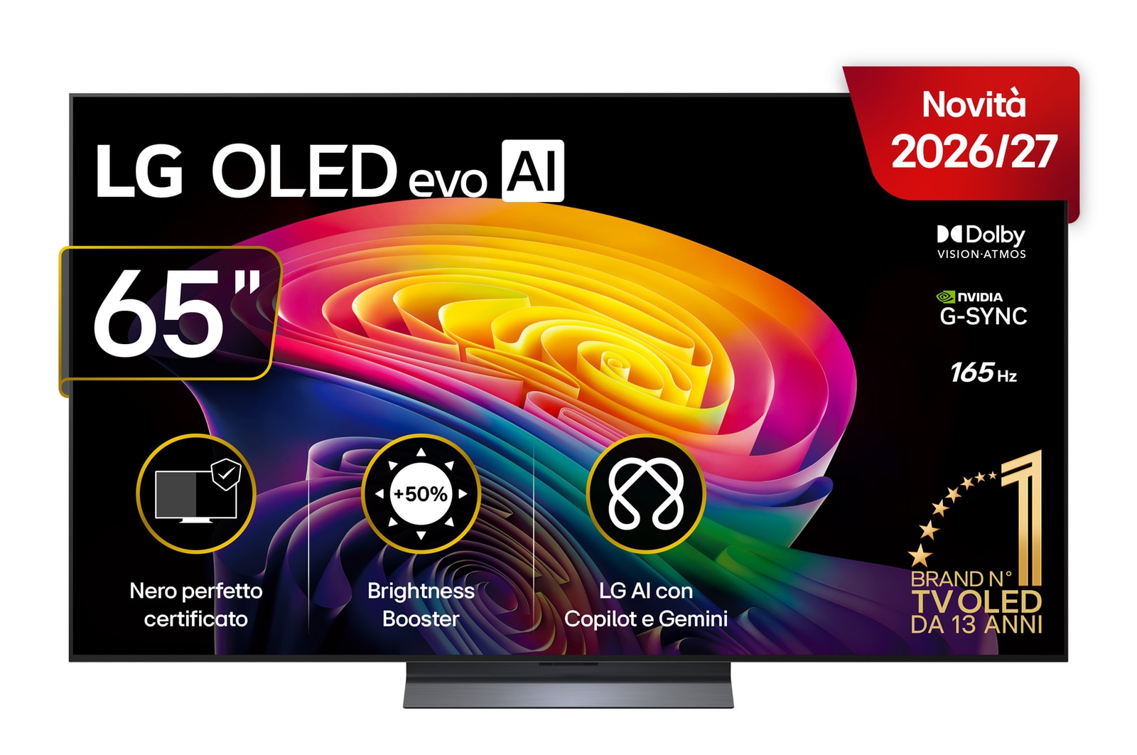 Vista frontale di TV 65 pollici LG OLED evo AI C6 4K Smart TV 2026 OLED65C65LA