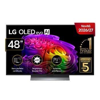 Vista frontale di TV 48 pollici LG OLED evo AI G6S 4K Smart TV 2026 OLED48G66LS