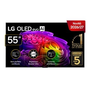 Vista frontale di TV 55 pollici LG OLED evo AI G6 4K Smart TV 2026 OLED55G64LW