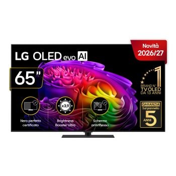 Vista frontale di TV 65 pollici LG OLED evo AI G6S 4K Smart TV 2026 OLED65G66LS