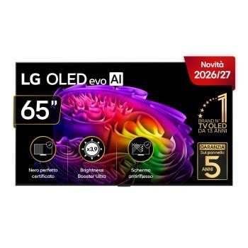 Vista frontale di TV 65 pollici LG OLED evo AI G6 4K Smart TV 2026 OLED65G64LW