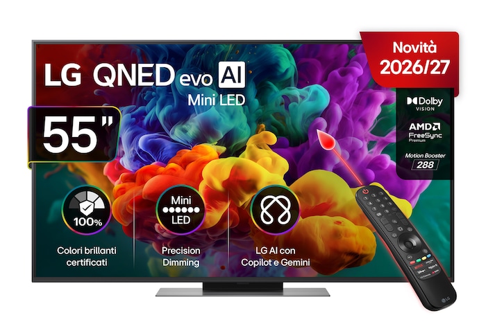Immagine frontale del TV LG QNED evo Mini LED 55QNED87B6A