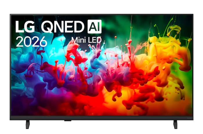 Vista frontale LG 43QNED70B6C, TV 43 pollici LG QNED AI MiniLED QNED70B