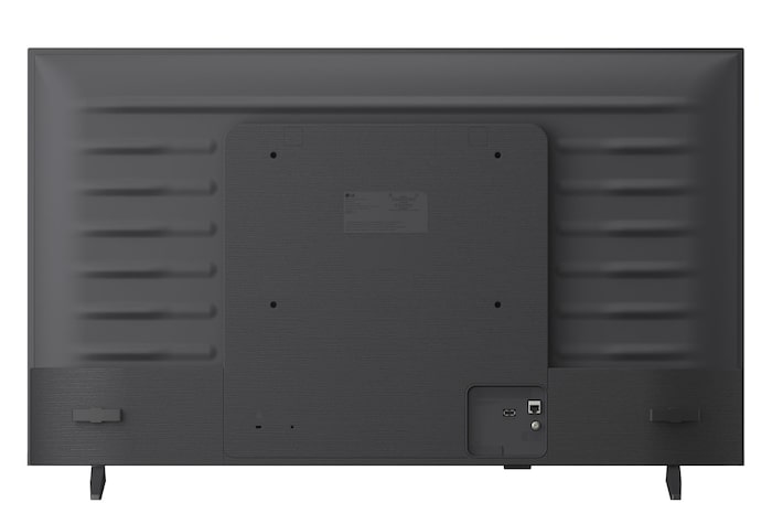 TV 43 pollici LG QNED AI MiniLED QNED70B vista posteriore frontale con pannello tecnico e linee orizzontali del design Linear Flow.