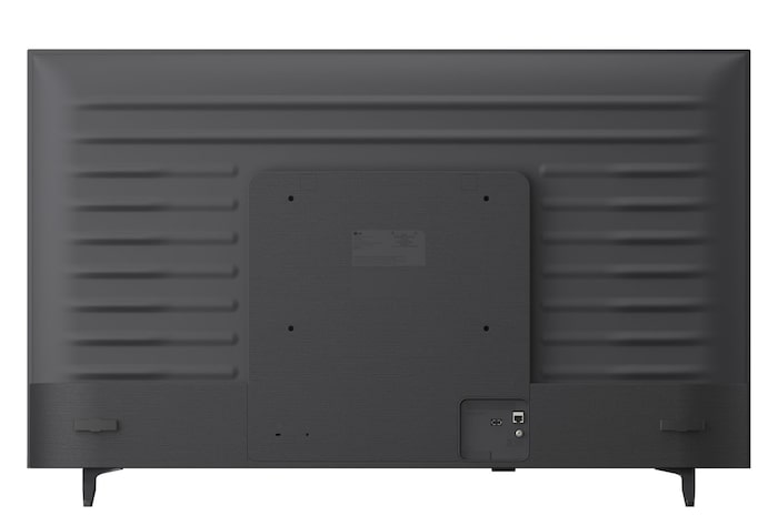 TV 50 pollici LG QNED AI MiniLED QNED70B vista posteriore frontale con pannello tecnico e linee orizzontali del design Linear Flow.