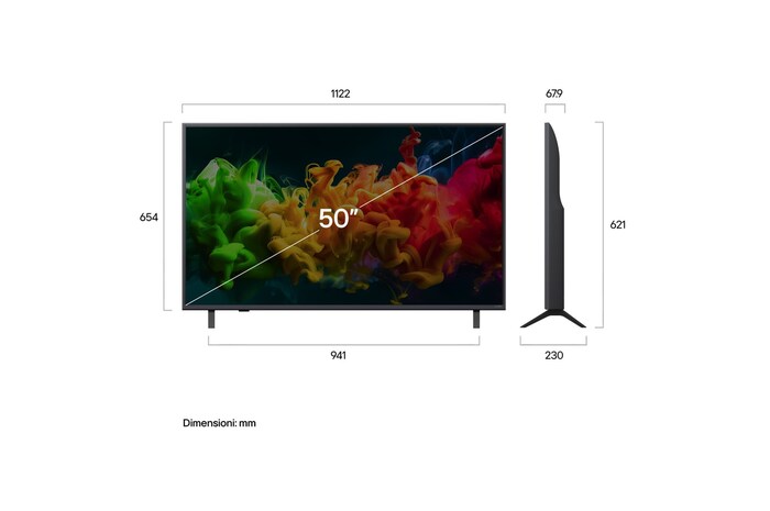 Dimensioni del TV LG QNED evo AI QNED80B Mini LED 50QNED80B6B