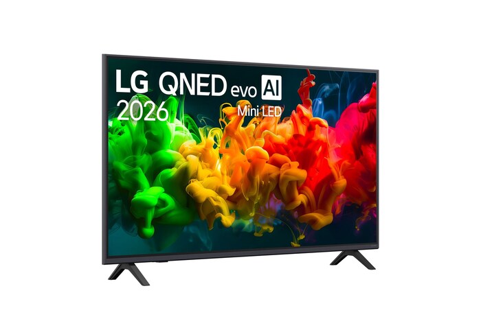 Vista a tre quarti verso destra del TV QNED80B