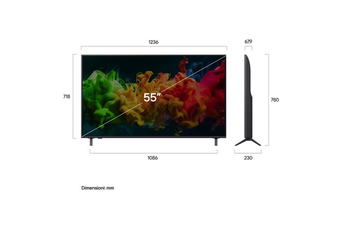 Dimensioni del TV LG QNED evo AI QNED80B Mini LED 65QNED80B6B