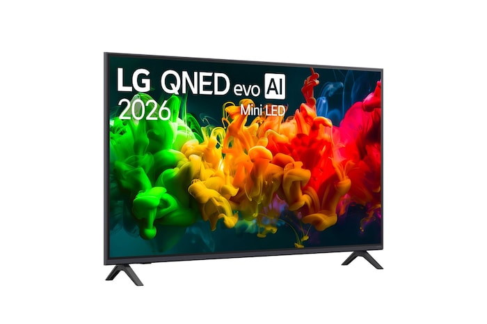 Vista a tre quarti verso destra del TV QNED80B