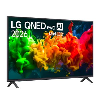 Vista a tre quarti verso destra del TV QNED80B