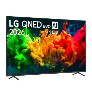 Vista a tre quarti verso destra del TV QNED80B
