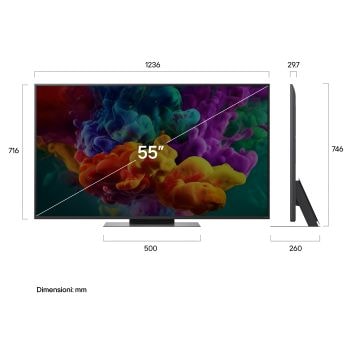 Immagine frontale del TV LG QNED evo Mini LED 55QNED86B6B con le dimensioni