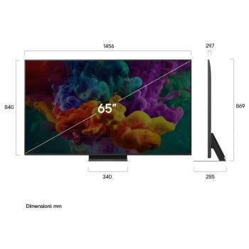 Immagine frontale del TV LG QNED evo Mini LED 65QNED87B6A con le dimensioni