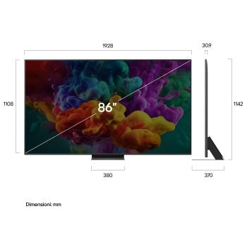 Immagine frontale del TV LG QNED evo Mini LED 86QNED87B6A con le dimensioni
