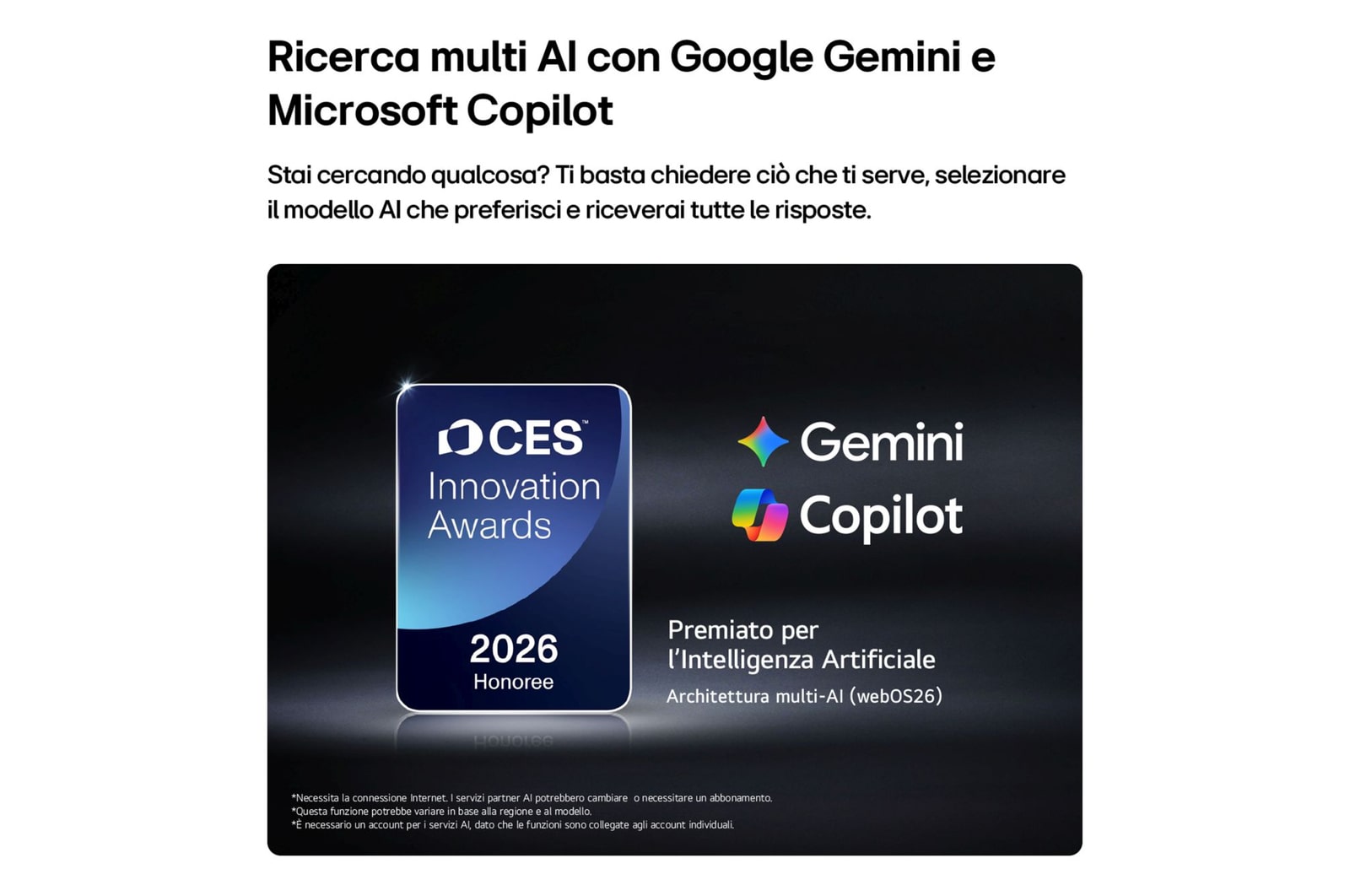 Caratteristica AI Search con Copilot e Gemini per il TV LG QNED evo MiniLED
