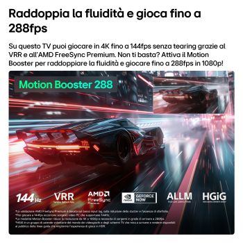 Caratteristica gaming 144Hz e Motion Booster 288 con VRR e AMD FreeSync per il TV LG QNED evo MiniLED
