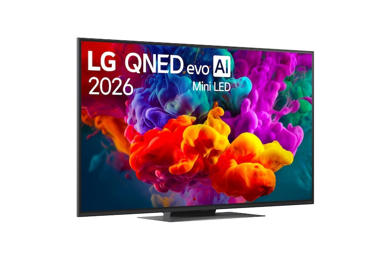 Immagine di tre quarti verso destra del TV LG QNED evo Mini LED 55QNED86B6B
