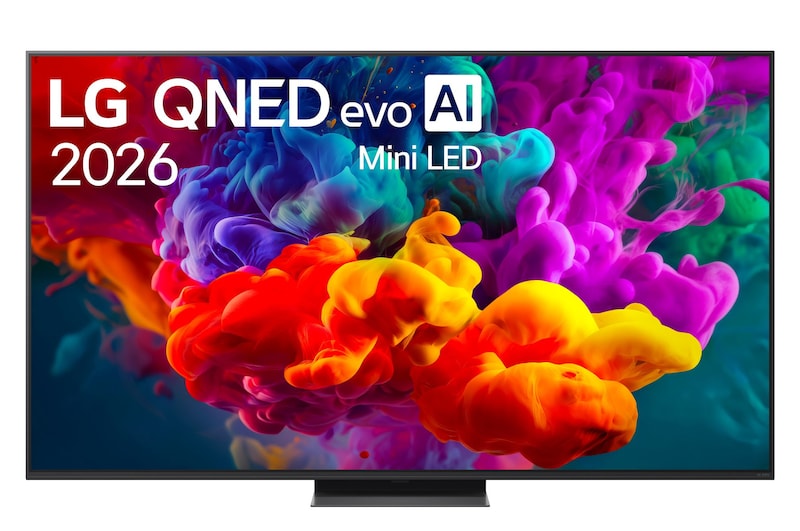 Vista frontale di TV 65 pollici LG QNED evo AI MiniLED QNED87B 4K Smart TV 2026 65QNED87B6A