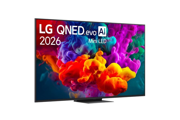 Immagine di tre quarti verso destra del TV LG QNED evo Mini LED 65QNED87B6A
