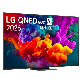Immagine di tre quarti verso destra del TV LG QNED evo Mini LED 65QNED87B6A