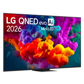 Immagine di tre quarti verso destra del TV LG QNED evo Mini LED 86QNED87B6A