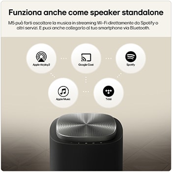 Speaker wireless M5 per ascoltare musica in streaming tramite Spotify, Apple Music, Tidal e Google Cast.
