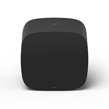 Speaker compatto nero con angoli arrotondati e finitura opaca