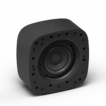Speaker nero compatto con grande altoparlante centrale.