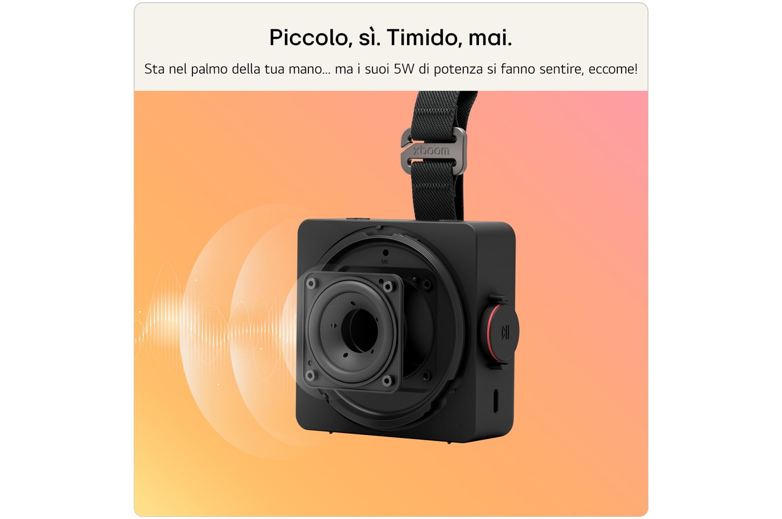 Sta nel palmo della mano con 5W di potenza xboom Mini