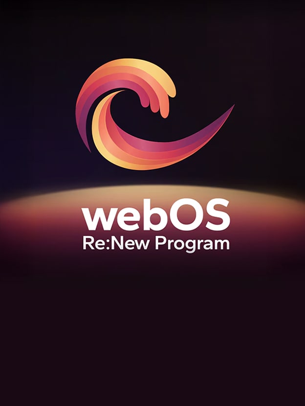 Grafica del monitor smart LG con logo webOS Re:New Program e badge CES 2025 illustra gli aggiornamenti continui di webOS.