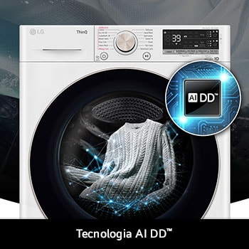 Lavatrice LG F4R7011TSWG da 11kg bianca, con tecnologia AI DD® che rileva intelligentemente il tessuto per una cura di lavaggio ottimale.