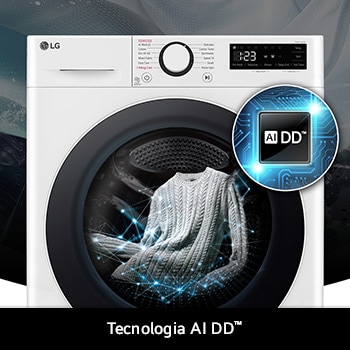  Lavatrice LG F4R5009TSWW da 9kg bianca, con tecnologia AI DD® che rileva intelligentemente il tessuto per una cura di lavaggio ottimale.