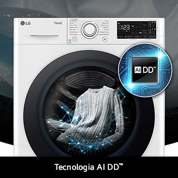 Lavatrice LG F4R3710NSWW da 10kg bianca, con tecnologia AI DD® che rileva intelligentemente il tessuto per una cura di lavaggio ottimale.