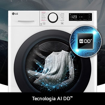 Lavatrice LG D2R5S09TSWW da 9/5kg bianca, con tecnologia AI DD® che rileva intelligentemente il tessuto per una cura di lavaggio ottimale.