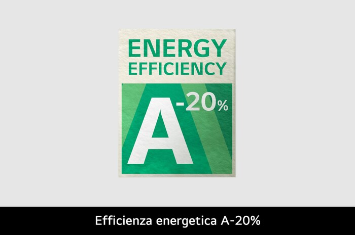 L'etichetta ufficiale di Efficienza Energetica della lavatrice LG D2R3S08AIDD, che mostra la sua classe di alta efficienza A-20%.