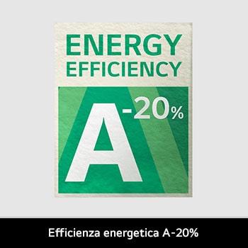 L'etichetta ufficiale di Efficienza Energetica della lavatrice LG D2R3S08AIDD, che mostra la sua classe di alta efficienza A-20%.