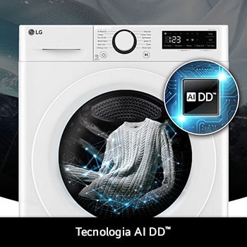 Lavatrice LG D2R3S08AIDD da 8/5kg bianca, con tecnologia AI DD® che rileva intelligentemente il tessuto per una cura di lavaggio ottimale.