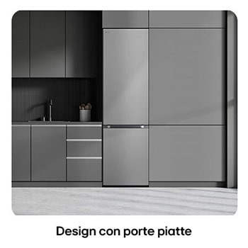 Frigorifero combinato LG GBV7280DPY Prime Silver, mostra il design Flat Door alto 203 cm e l'integrazione perfetta nell'arredamento moderno.
