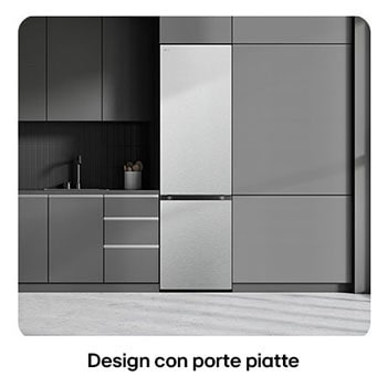 Frigorifero combinato LG GBV7280DMB Metal Sorbet, mostra il design Flat Door alto 203 cm e la perfetta integrazione elegante nell'arredamento.