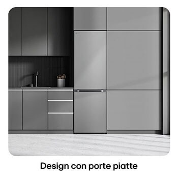Frigorifero combinato LG GBV3100CPY Prime Silver, mostra il design Modern Flat Door e l'integrazione perfetta nell'arredamento della cucina.