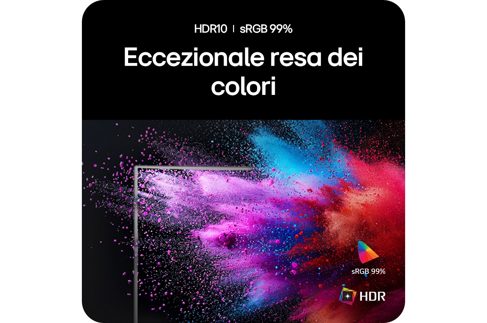 Monitor LG UltraGear 34G600A che mostra colori vividi con copertura sRGB 99% e supporto HDR10 per un'esperienza di gioco realistica.