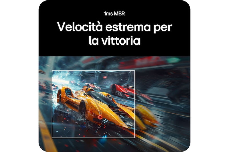 Monitor LG UltraGear 34G600A che dimostra un gameplay ad alta velocità e senza sfocature grazie alla riduzione del motion blur di 1 ms MBR.