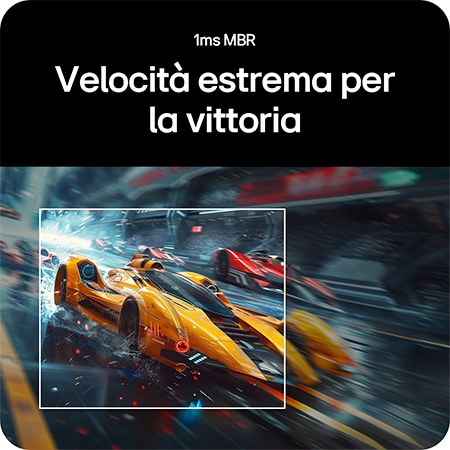 Monitor LG UltraGear 34G600A che dimostra un gameplay ad alta velocità e senza sfocature grazie alla riduzione del motion blur di 1 ms MBR.