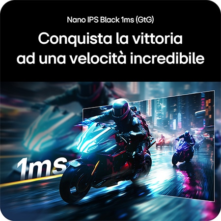 Monitor Gaming LG UltraGear 27G850A, che offre una notevole velocità di gioco con la tecnologia Nano IPS Black e un tempo di risposta di 1ms (GtG).