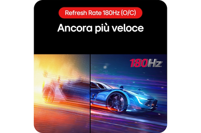 Monitor Gaming LG UltraGear 24GS60F, che dimostra la velocità potenziata con un refresh rate di 180 Hz come nuovo standard.