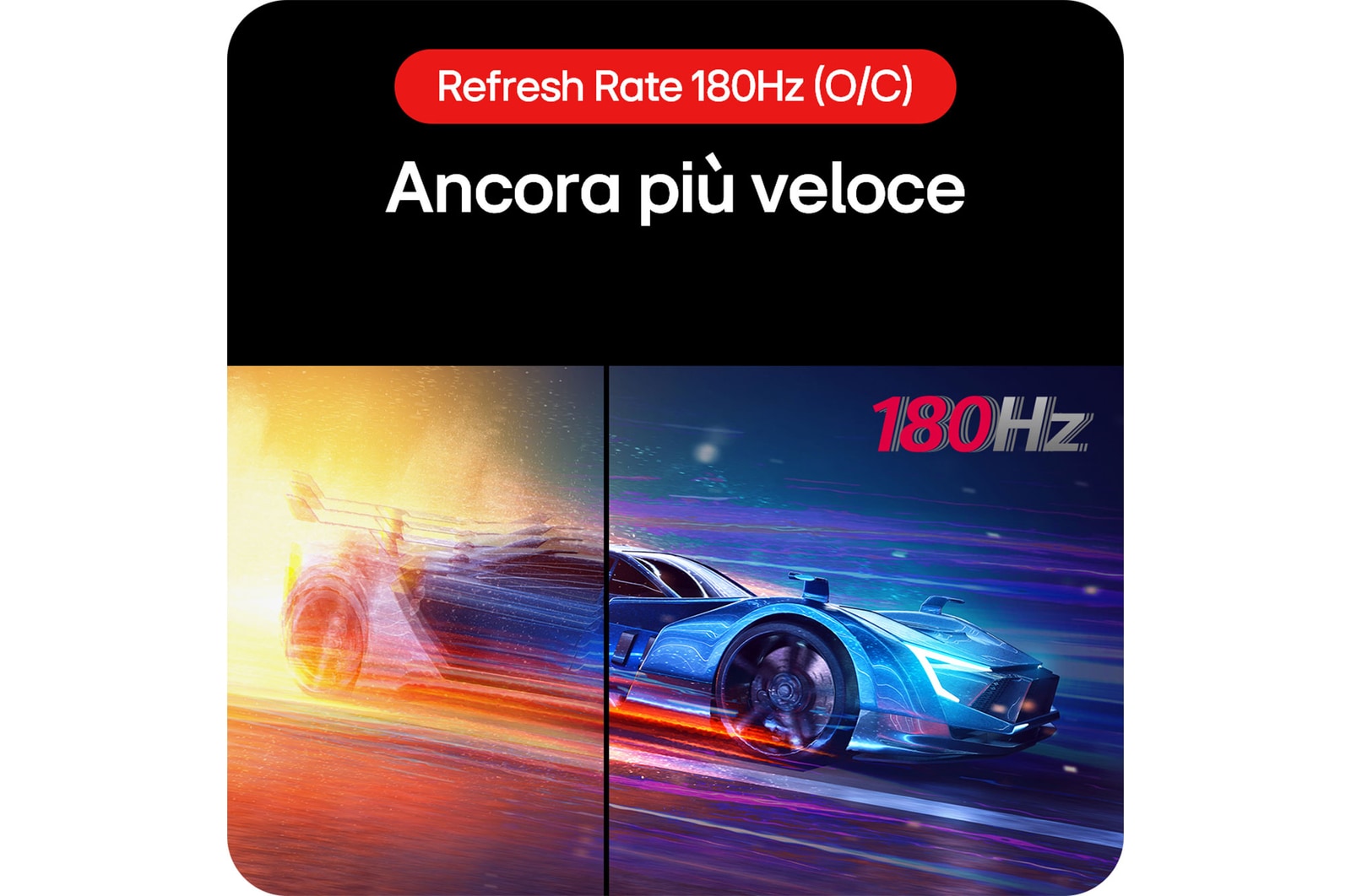 Monitor Gaming LG UltraGear 24GS60F, che dimostra la velocità potenziata con un refresh rate di 180 Hz come nuovo standard.