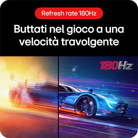 Monitor Gaming LG UltraGear 27GS60QC, che dimostra la velocità potenziata con un refresh rate di 180 Hz come nuovo standard.