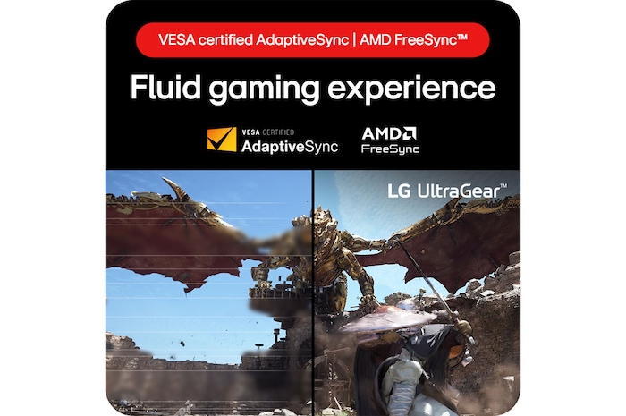Monitor Gaming LG UltraGear 32GS60QC, che offre un'esperienza di gioco fluida grazie ad AdaptiveSync certificato VESA e alla tecnologia AMD FreeSync™.