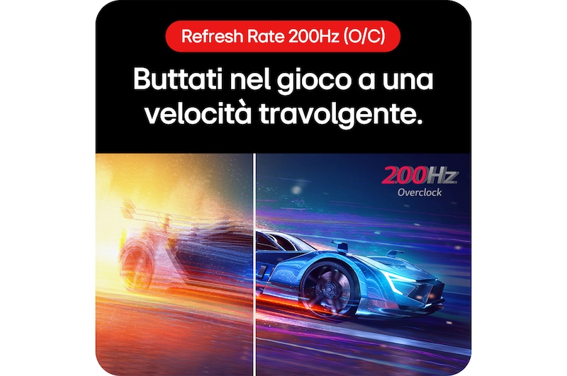 Monitor Gaming LG UltraGear 27GS75Q-B che presenta una velocità superiore e un nuovo standard grazie al refresh rate di 200 Hz Overclock (O/C).