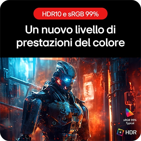 Monitor Gaming LG UltraGear 27GS75Q-B, che permette di godere di colori fedeli grazie al supporto HDR10 e alla copertura della gamma colori sRGB 99% (Tip.).